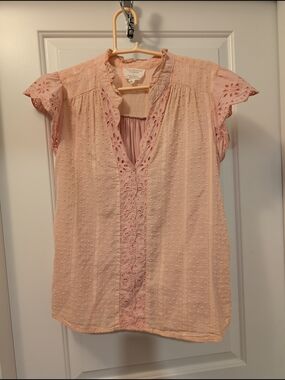 Delicate Light Pink Eyelet Flutter Sleeve Top by Flower And Feather